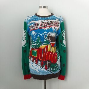 Polar Expresso Train Design Ugly Christmas Sweater Unisex Size Large